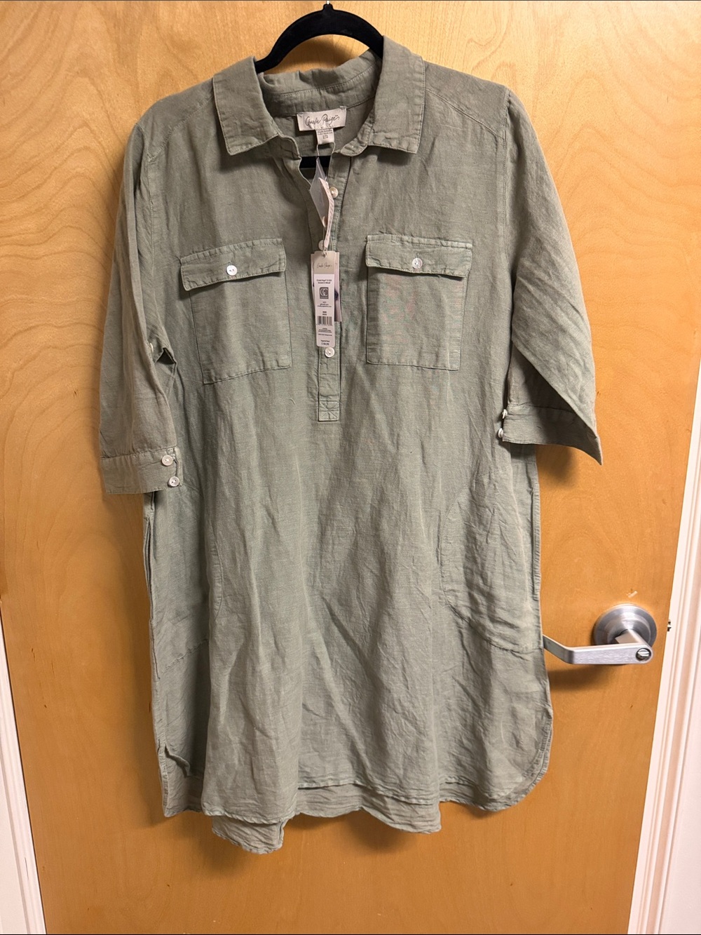 Charlie Paige Sage Green Linen Mini Tunic Dress